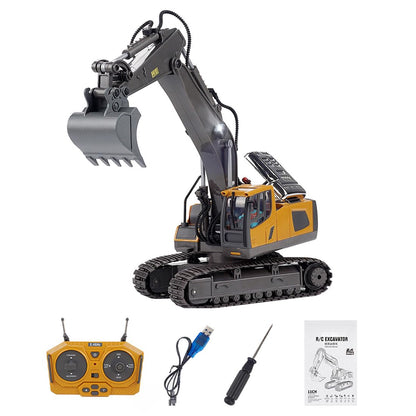 RCTRORCARY Remote Control Excavator Digger with Lights and Sound Effects, 1:20 2.4G 11CH Alloy Construction Vehicles, 360° Rotation Construction Car