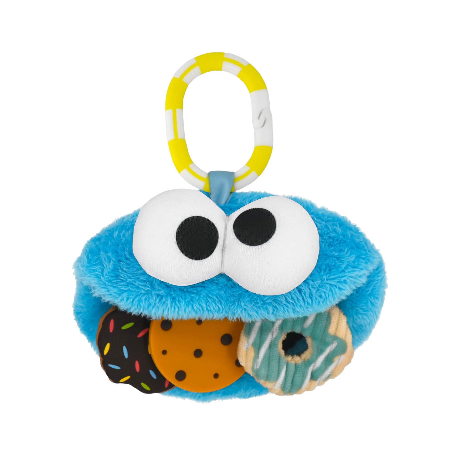 Kids Preferred Sesame Street Cookie Monster On The Go Activity Toy with Silicone Teether, Crinkle Sounds, and Rattle for Babies and Infants