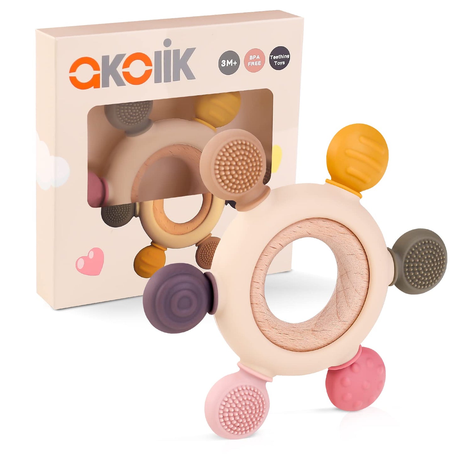 akolik Baby Teething Toys, Teething Relief Toy, BPA Free Baby Chew Toys Infant Toys Newborn Accessories, Teethers for Babies 0-3-6-9-12 Months Old