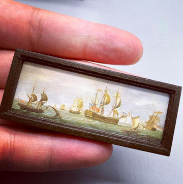 EatingBiting Elegant 1:12 Miniature Wooden Antique Photo Frame Sailboats Mural Wall for minihouse Furniture Landscape, Handcraft Scale Painting