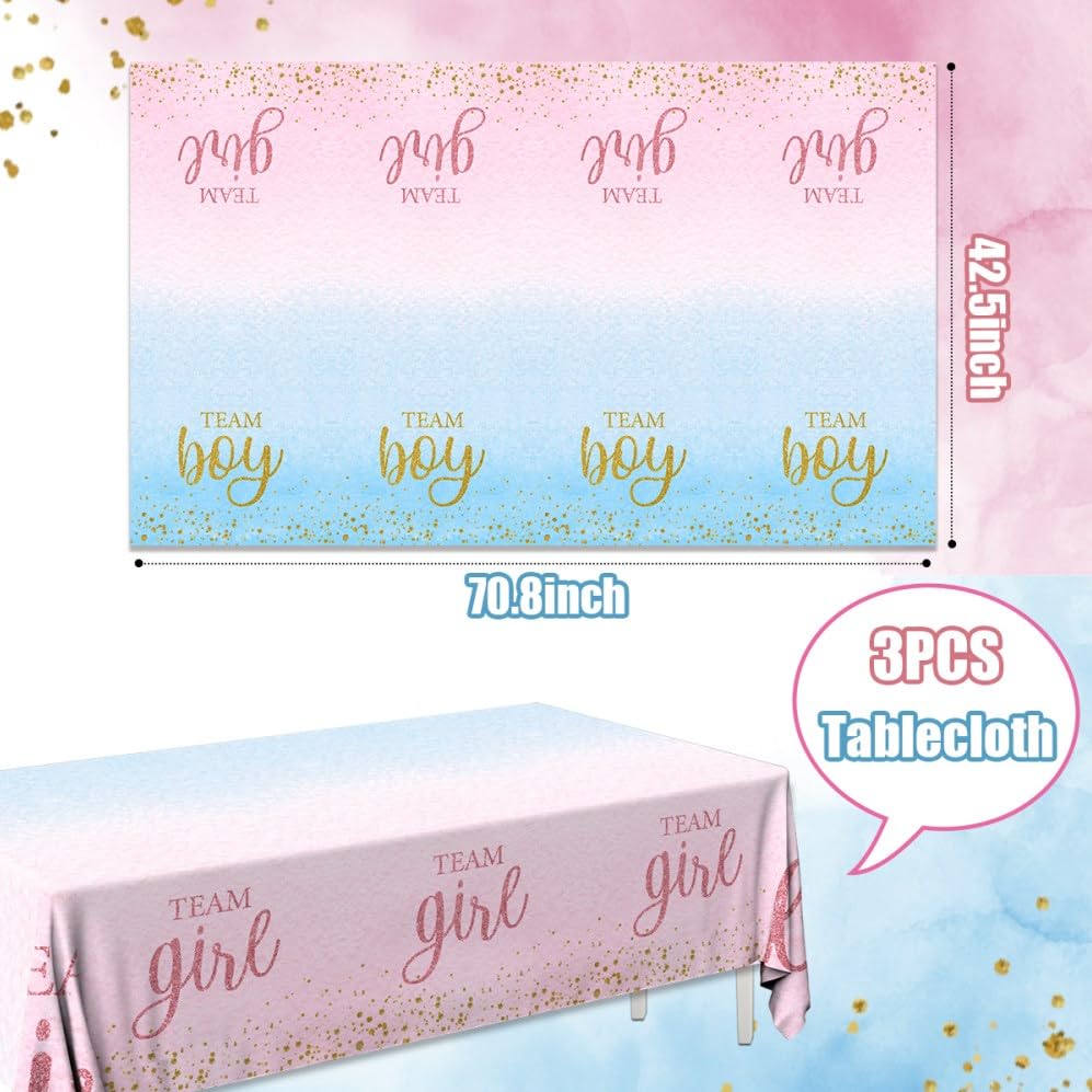 Gender Reveal Party Supplies - 3Pack Gender Reveal Tablecloth Team Boy or Girl Plastic Rectangle Table Cloth Pink Blue Baby Shower Table Decoration