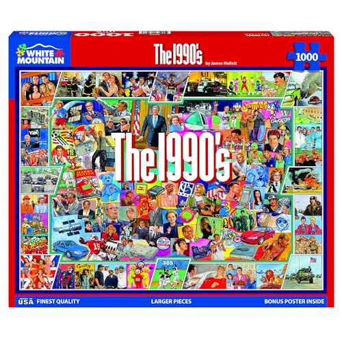 White Mountain 1000 Piece Jigsaw Puzzle Nostalgic Vintage Collage, 1990s