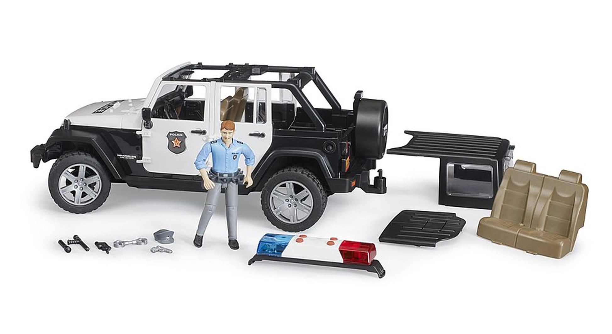 Bruder 02526 Jeep Rubicon Police car with Light skin Policeman, Jeep W/ Light Skin Policeman