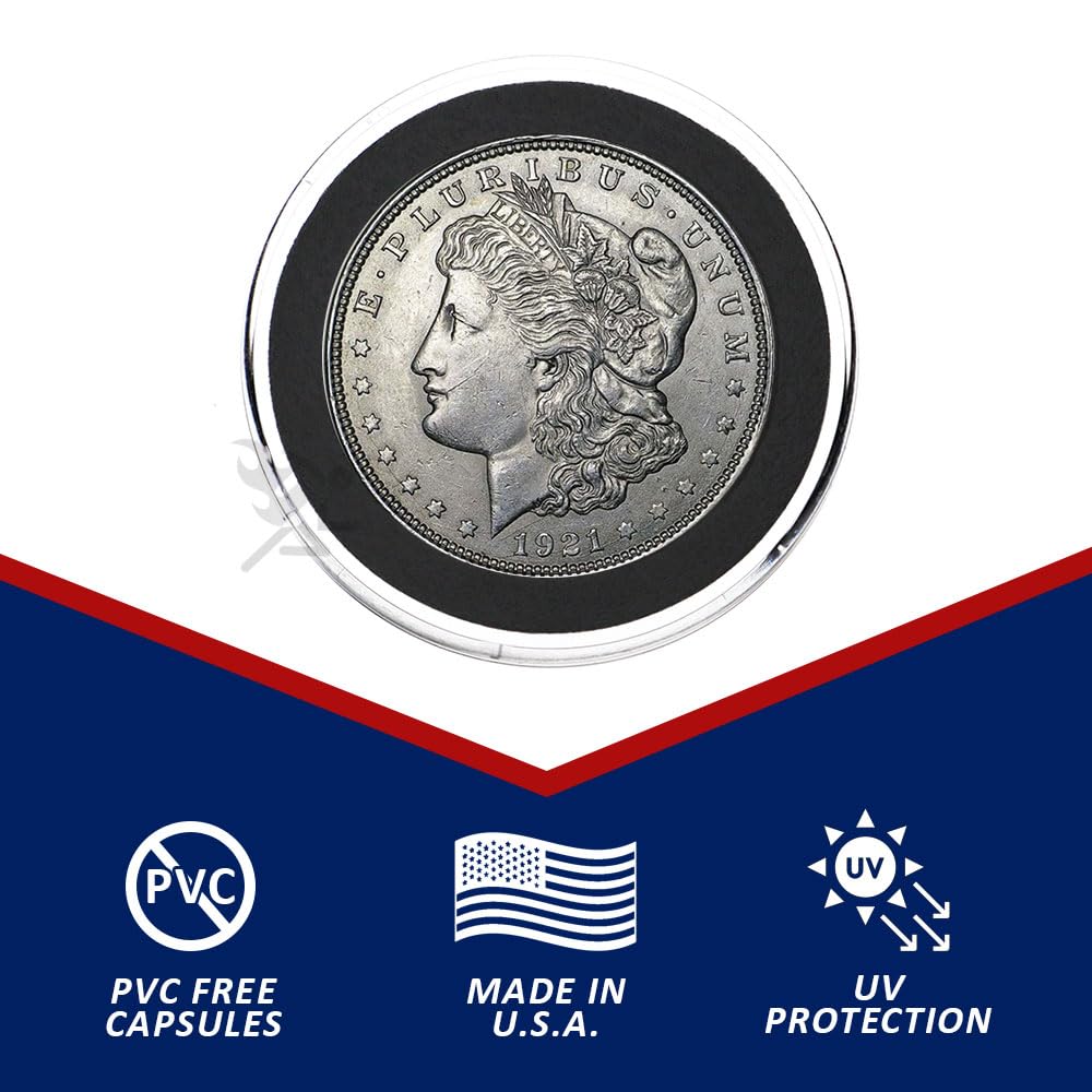 OnFireGuy Red Cap Tube & 20-Pack 38mm Black Ring Coin Holders for Silver Dollars | Protective Coin Cases for 1oz Silver Morgan Peace Eisenhower