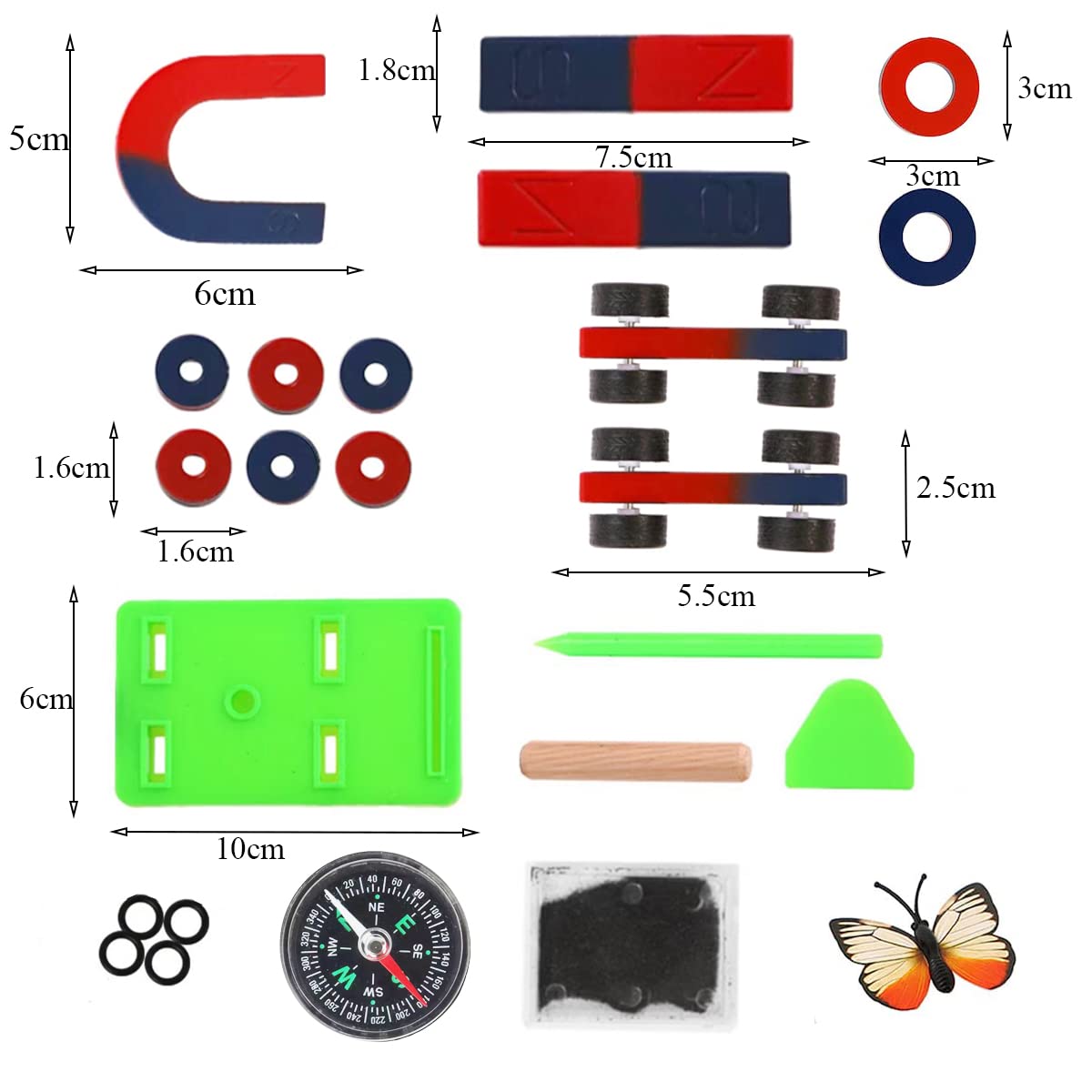 Labs Junior Science Magnetism Set for Experiment Education, Science Magnet Experiments for Kids Teen Including Bar/Horseshoe/Ring Magnets/Compass
