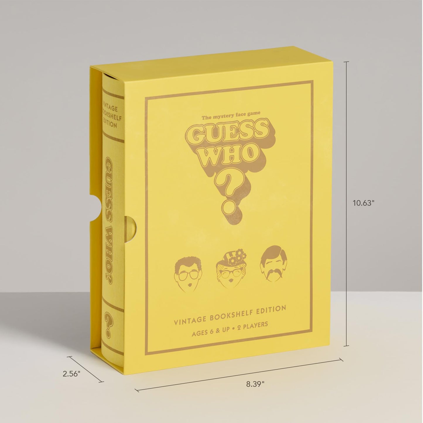WS Game Company Guess Who? Vintage Bookshelf Edition, Linen Wrapped Book Box & Slipcase, Inspired by 1991 Version, Classic Board Games for Kids