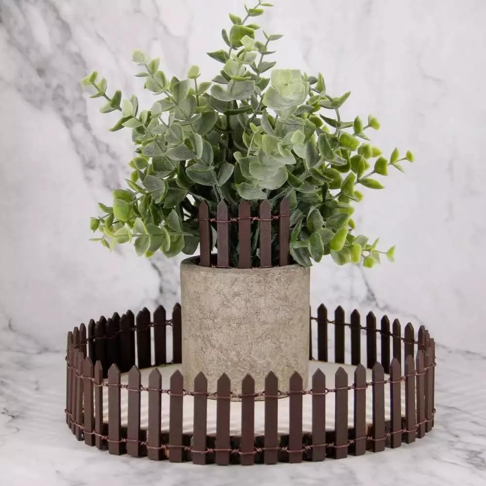 1Pc 35 Inches Brown Mini Fairy Garden Fence, Micro Landscape Miniature Ornaments for Dollhouse, Crafts, Diorama Project, Plant Pot DIY