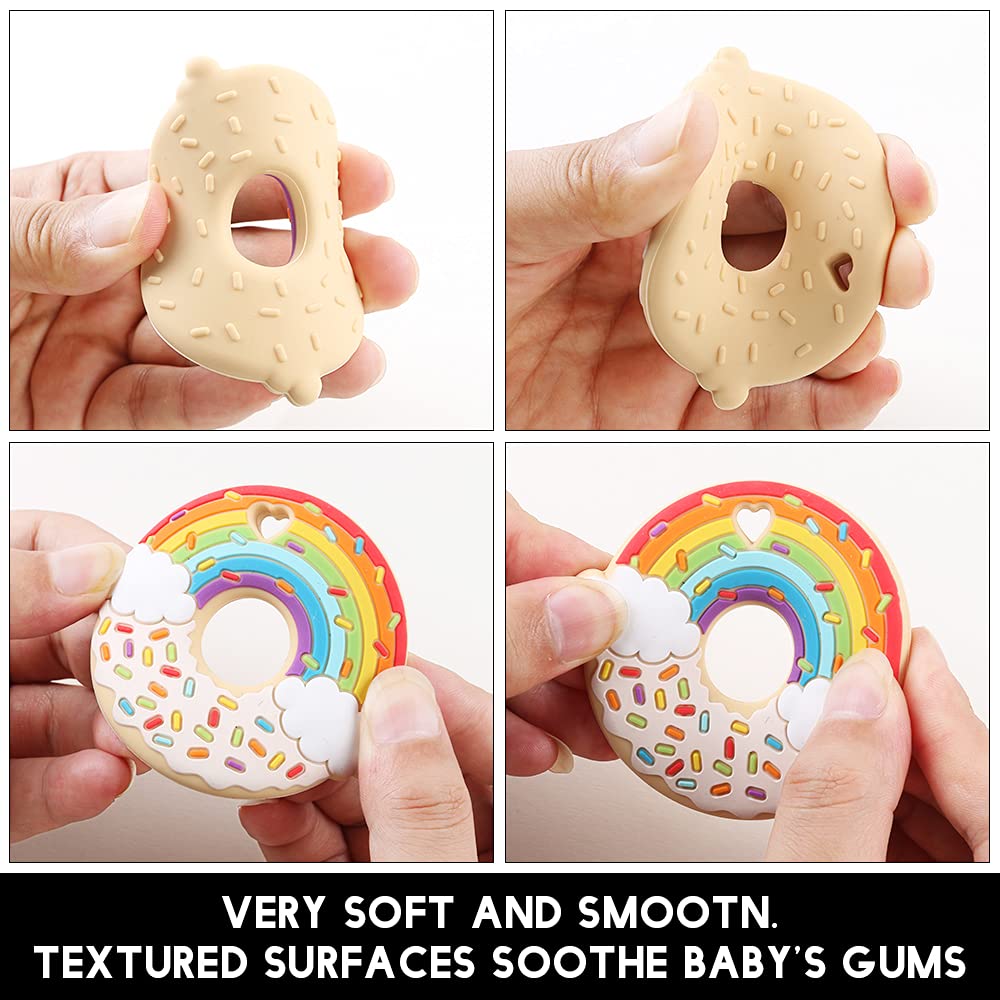 AmazingM Rainbow Donut Sensory Chew Teether for Boys and Girls,Food Grade Silicone Safety Chewy Teething Toy for Kids with Autism, ADHD,Oral
