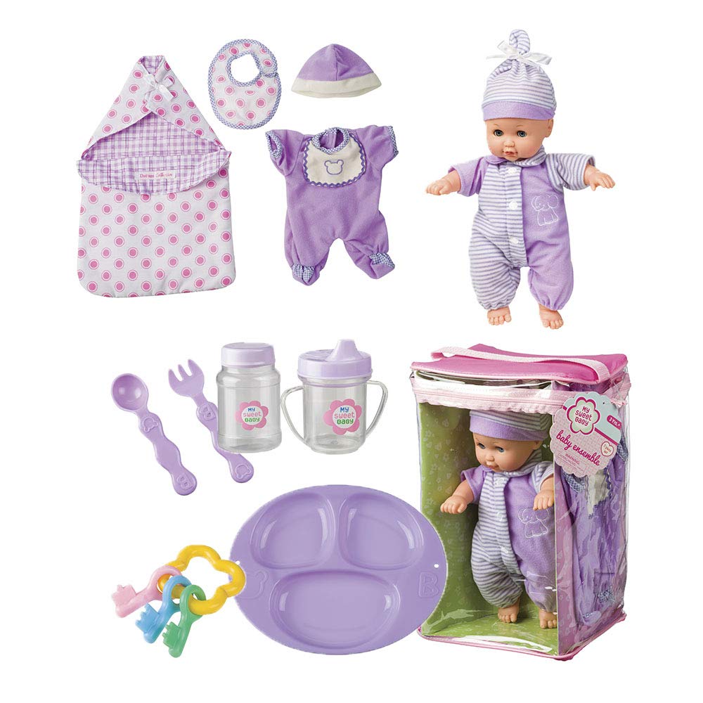 Toysmith Deluxe Baby Ensemble 12- Piece Doll Playset - 11 1/2" soft body doll with change of clothes (clothing may vary)
