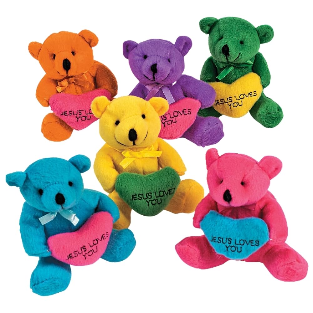 Fun Express Jesus Loves You Plush Religious Bears with Heart, 12 Pack