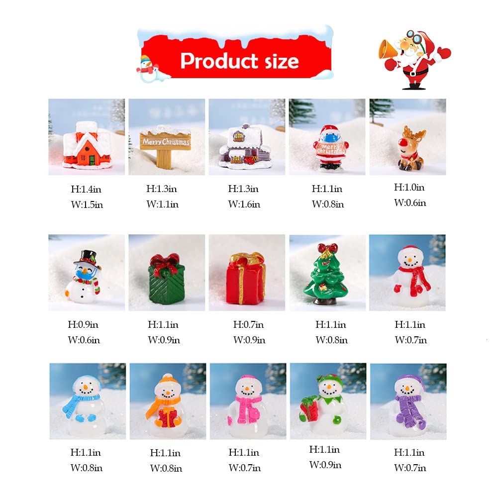 Kayzyue Miniature Christmas Ornaments Figurines Mini Resin Fairy Ornaments Kit for DIY Crafts Dollhouse Home Decor Snow Globe (15 Pcs Miniature)