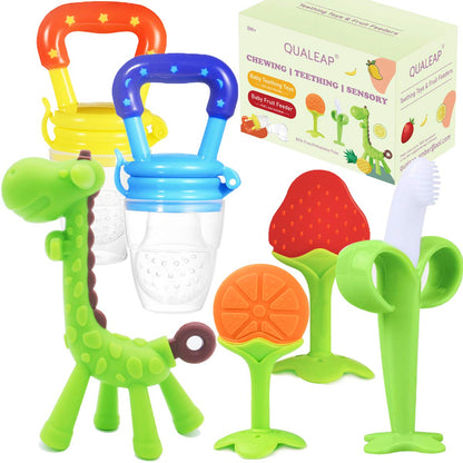 Medical-Grade Teething Toys for Babies 0-6 6-12 12-18 Months - Teethers with Baby Fruit Feeders and Baby Teethers - BPA Free/Freezer Free - Soft