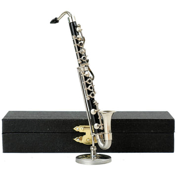 Dselvgvu Miniature Bass Clarinet with Stand and Case Mini Musical Instrument Bass Clarinet Replica Collectible Figurines Dollhouse Accessories Model
