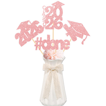 CAVLA 16 Pieces Rose Gold Glitter 2026 Graduation Party Centerpiece Sticks Class of 2026 Done Graduation Cap Diploma Table Toppers 2026 High School