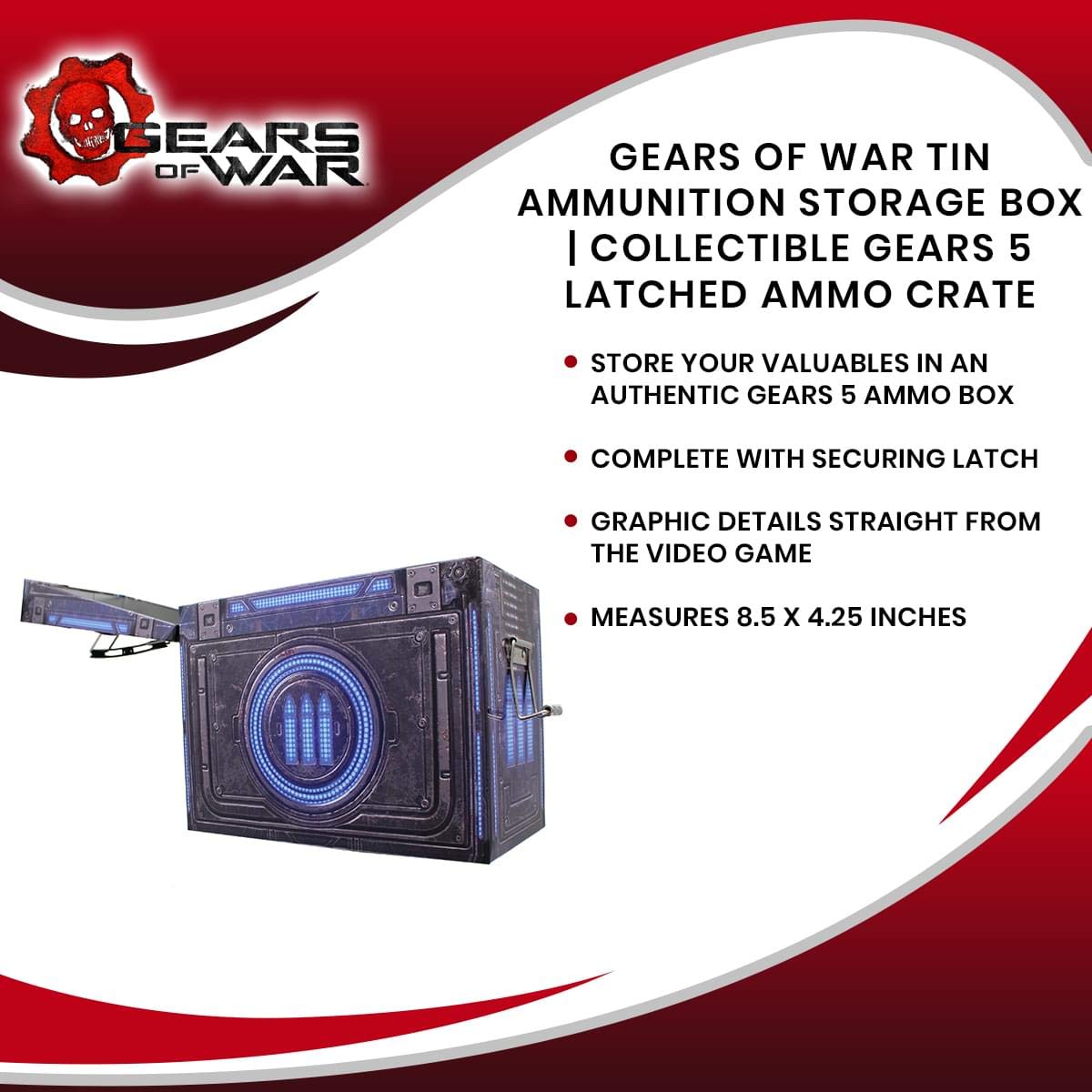 Toynk Gears of War Tin Ammunition Storage Box | Exclusive Gears 5 Latched Ammo Crate | Measures 8.5 x 4.5 Inches
