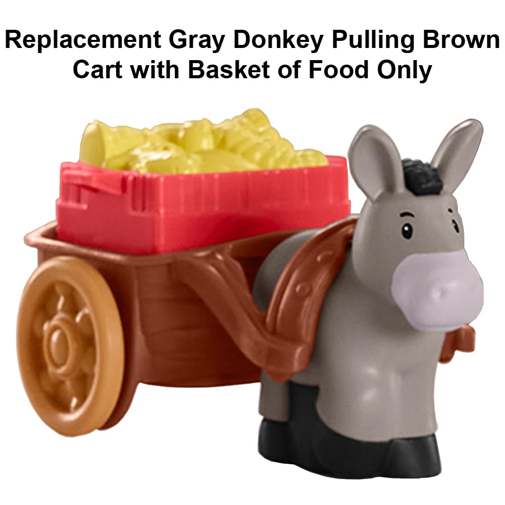 Replacement Parts for Fisher-Price Little People Christmas Manger Scene Nativity Set - HMX70 ~ Gray Donkey Pulling Brown Cart with Basket of Food ~