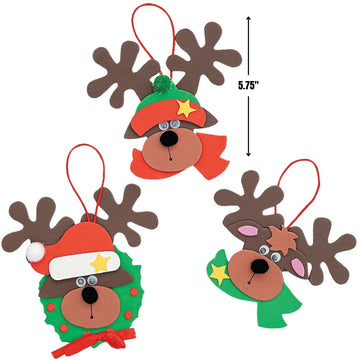 Foam Reindeer Holiday Ornament Craft Kit - Pack of 12 Kits