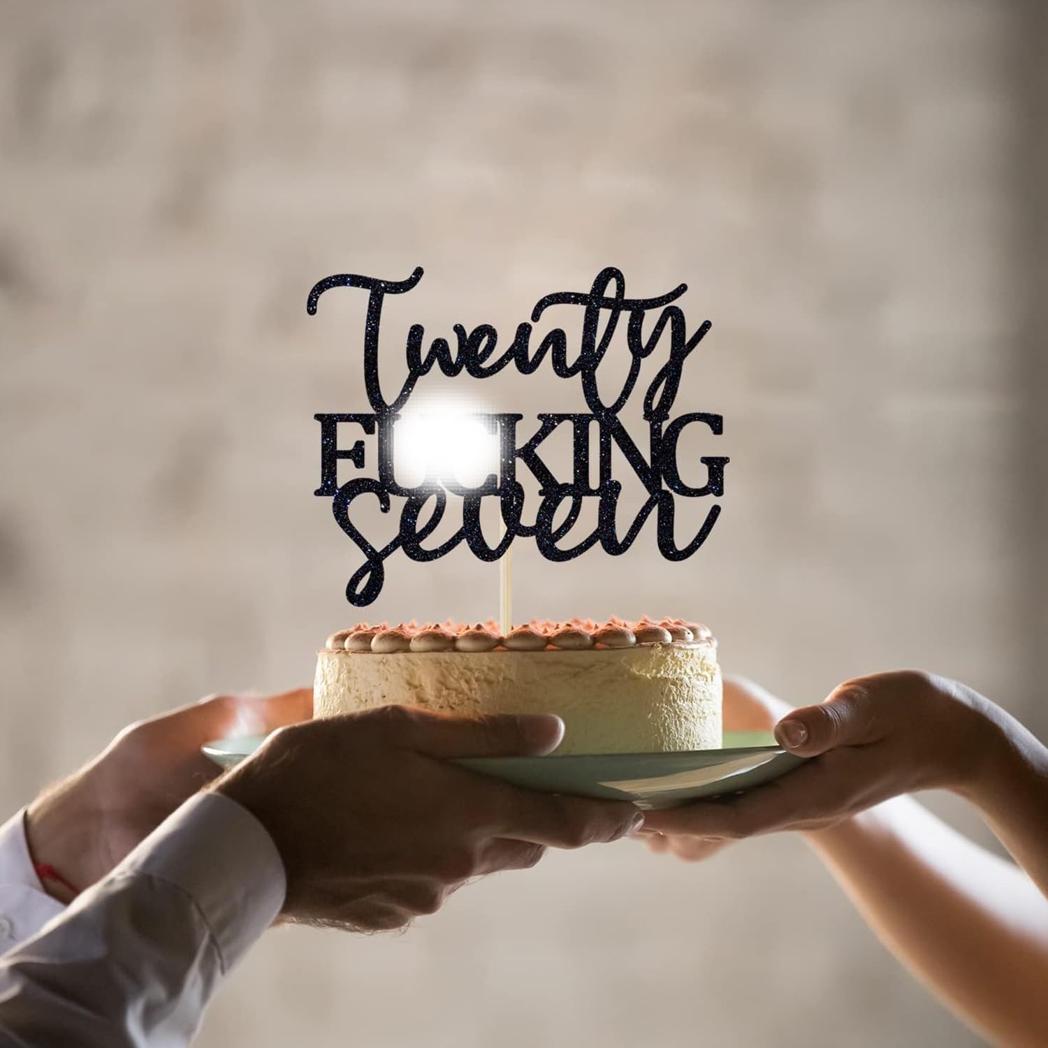 Twenty Seven Cake Topper - Happy 27th Birthday Cake Decor - Cheers to 27 Years Birthday Party Decorations Supplies, Black Glitter