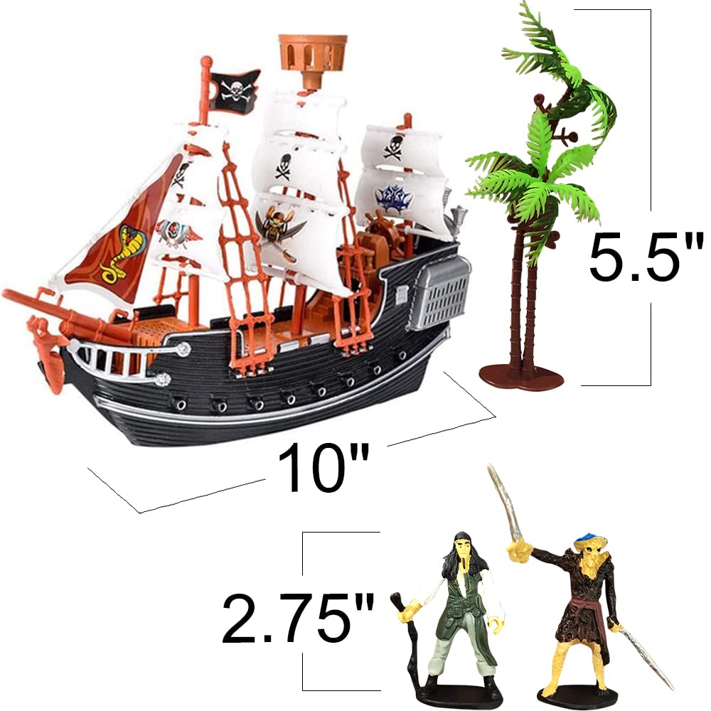 ArtCreativity 10" Pirate Boat Playset, Ship Toy with 2 Pirate Action Figures & Tree, Fun Party Favor and Summer Toy for Boys