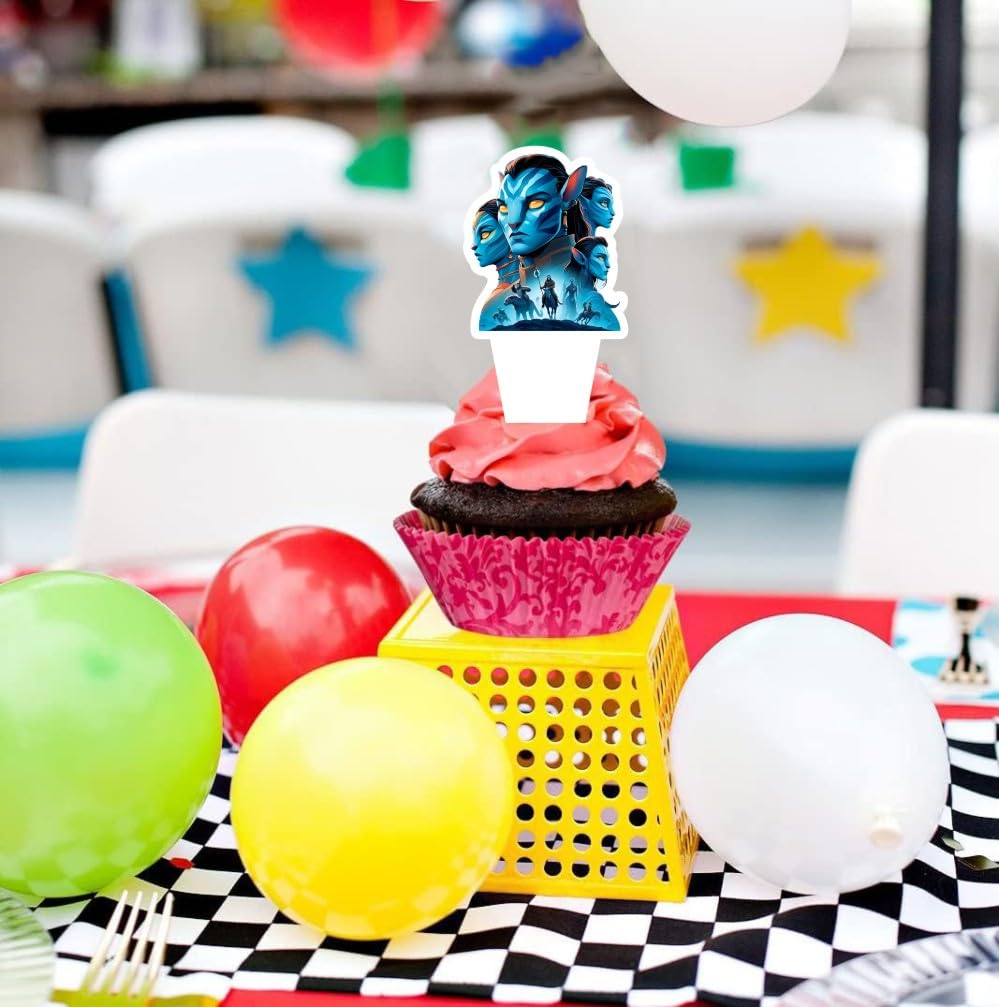 25Pcs Avatar Cake Decorations with 24pcs Cupcake Toppers, 1pcs Big Cake Topper for Avatar Birthday Party Supplies