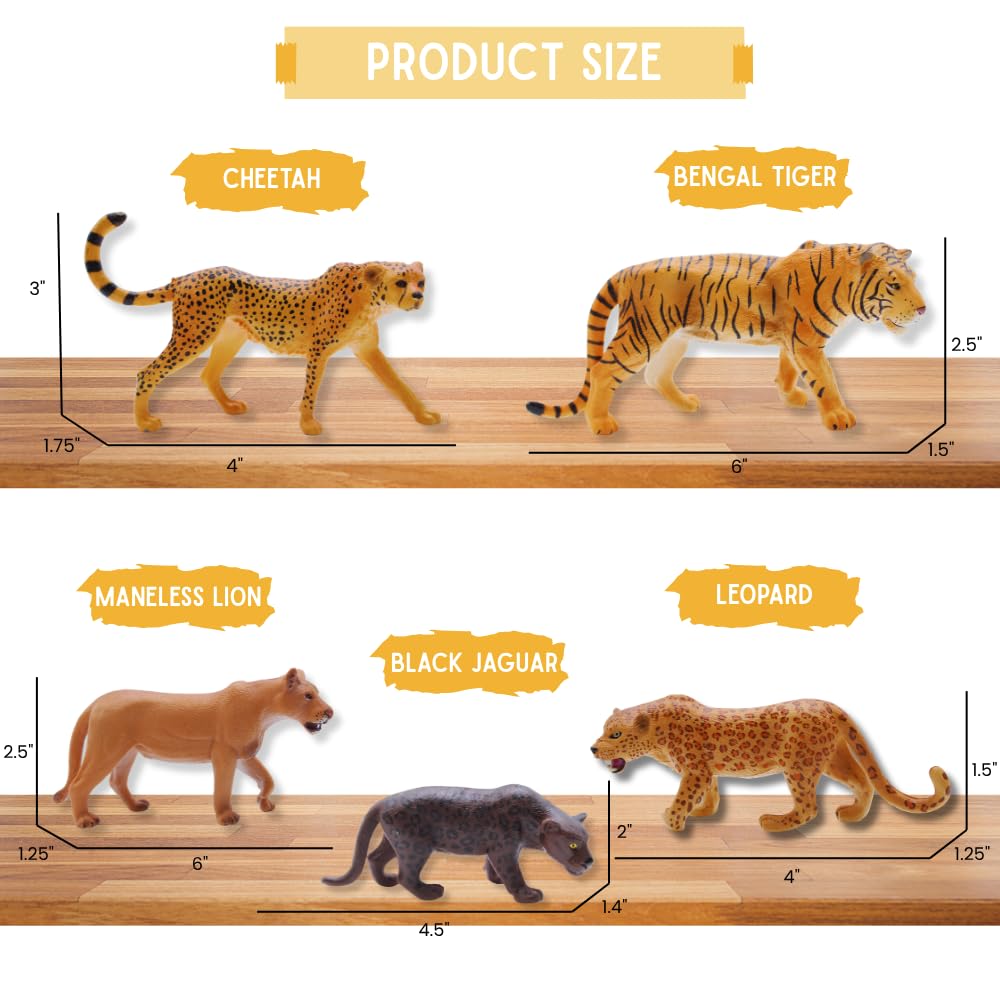 ZAGA Toys Jungle Cat Holiday Bundle | Lions, Tigers, Jaguars & Cheetahs | Lifelike Wildlife Figurines for Imaginative Play & Display | Seasonal Animal