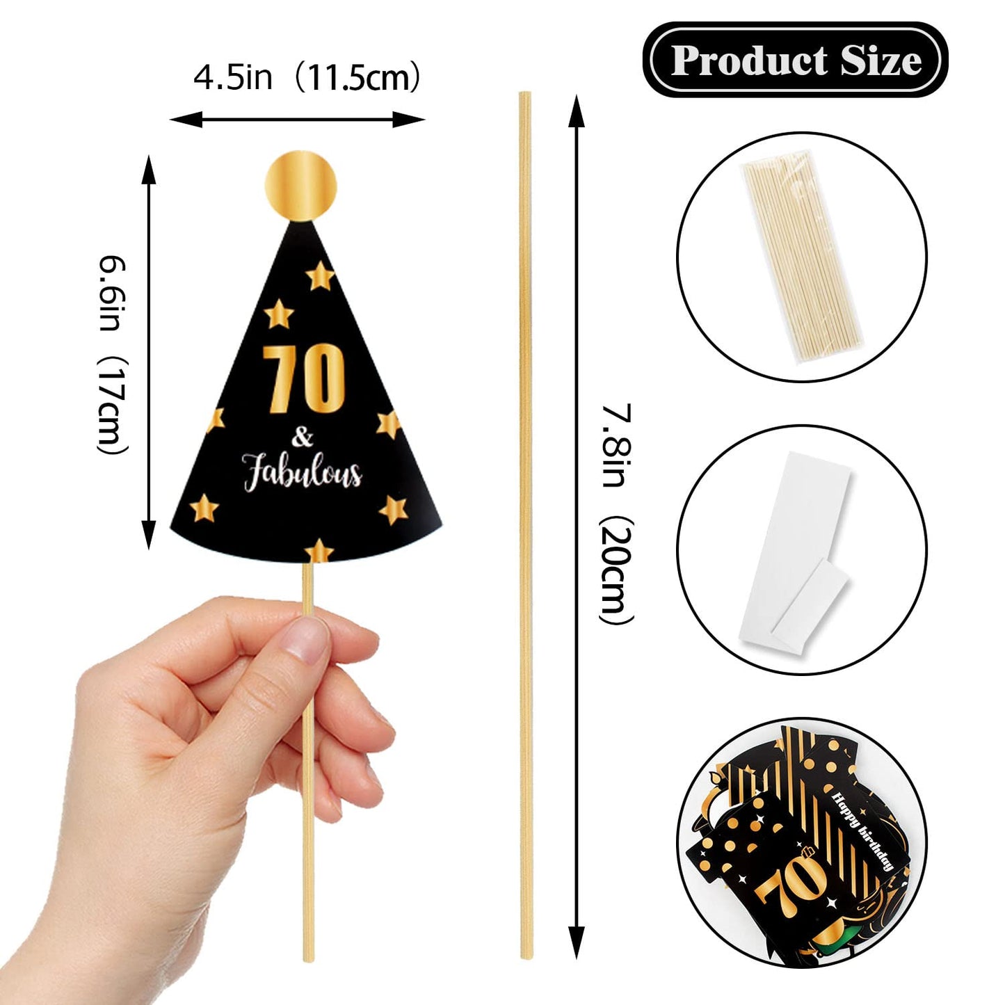 LINGTEER Happy 70th Birthday Party Photo Booth Props,Cheers to 70th Birthday Seventy Years Old Bday Party Centerpieces Props Decorations Sign.