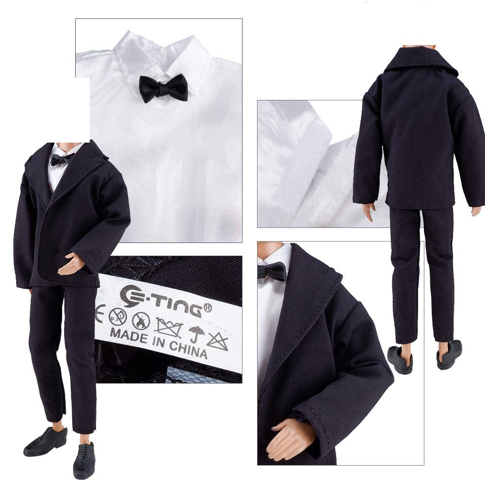 E-TING Wedding Set Beautiful Gown White Bride Dress Clothes with Veil and Groom Business Suit Outfit for Dolls?Doll Not Included?