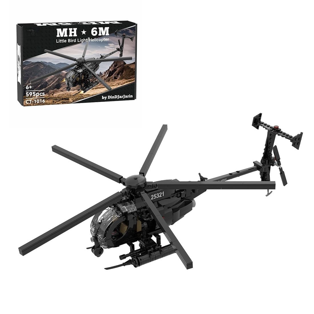 WOWOBONTOY MH-6 Little Bird Helicopter Model, 595PCS Modern Military Airplane Building Block Assembly MOC Collections Set, Military Helicopter STEM