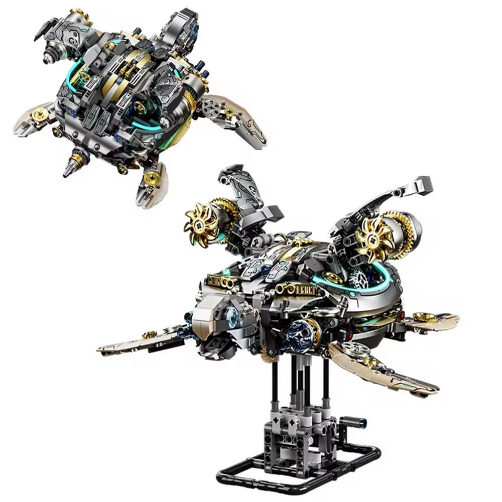 YAOZEBIN Mechanical Sea Turtle Building Block Set - STEM Toys for Boys & Girls 8-12+, Deep Sea Ocean Creature Kit, Home/Office Decor with Light, Great