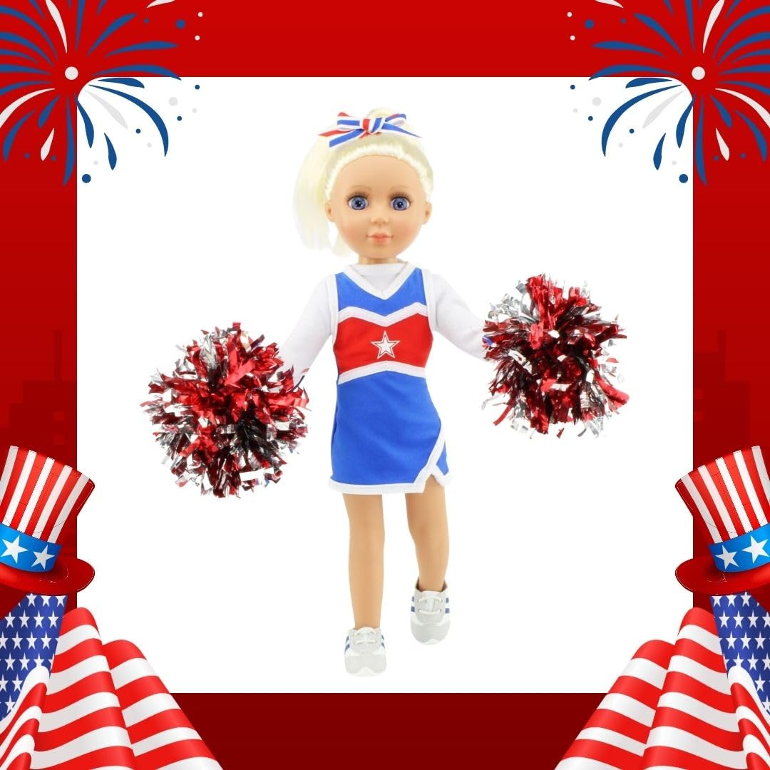 Emily Rose 14" Doll 6-Piece Complete Cheerleader Outfit Set with Pom-Poms & Gym Shoes | Matching Hair Bow & T-Shirt | Fits WellieWishers & Similar