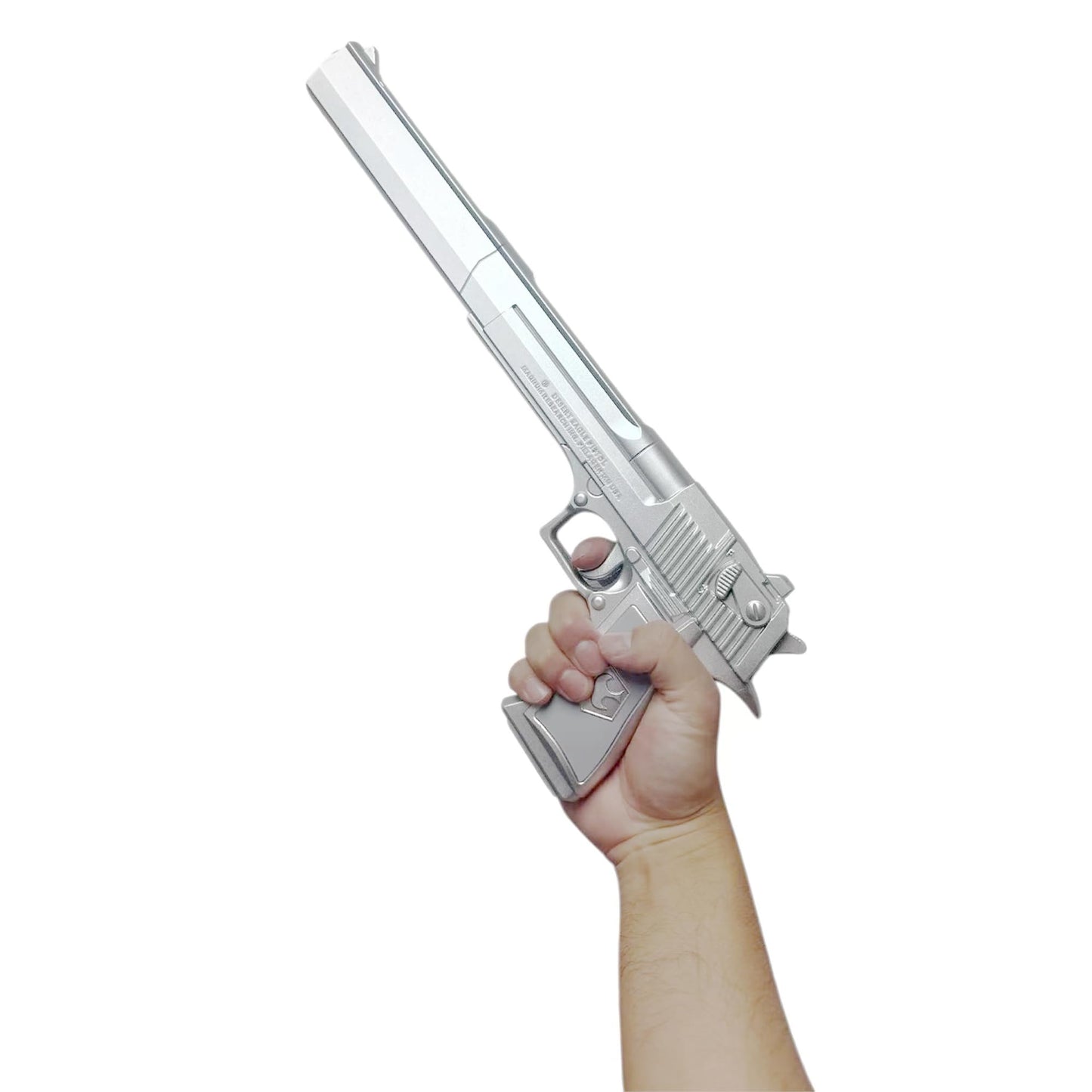 Long Barrel Chrome Foam Pistol - 17.25" Silver Fantasy Hand Cannon Prop | PU Foam Cosplay Weapon for Costume, Roleplay & Display