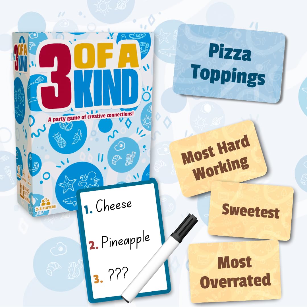 Three of a Kind / 3 of a Kind - Quick Party Card Game for Families and Adults - Ages 10+ - 2 to 8 Players - Weird City Games