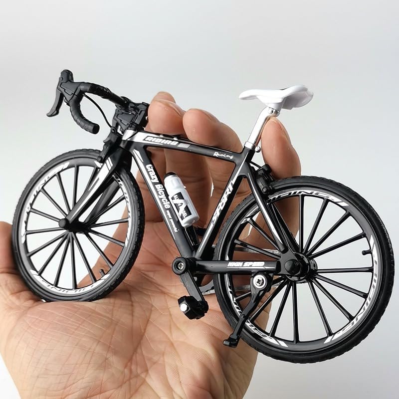 Creative Alloy Finger Bicycle 1:10 Miniature Simulated Bicycle Toys, Finger Racing Bicycle Handlebars Bent(Black)
