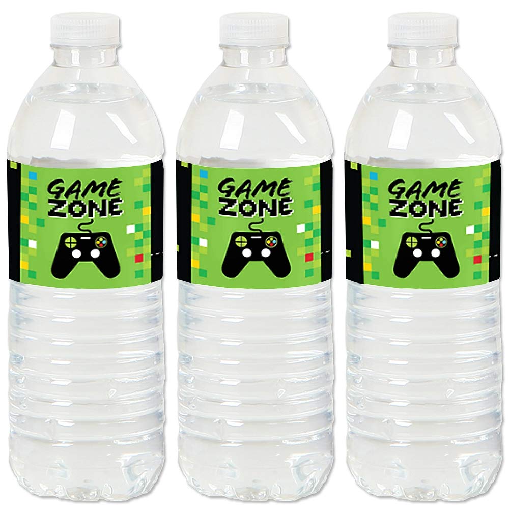 Big Dot of Happiness Video Game - Pixel Game Zone or Birthday Party Water Bottle Sticker Labels - Set of 20