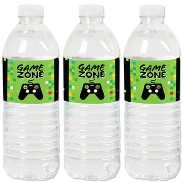Big Dot of Happiness Video Game - Pixel Game Zone or Birthday Party Water Bottle Sticker Labels - Set of 20