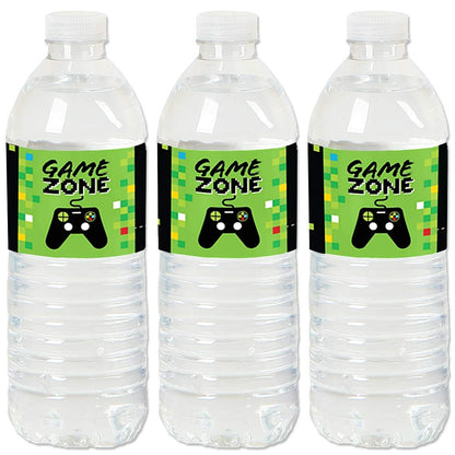 Big Dot of Happiness Video Game - Pixel Game Zone or Birthday Party Water Bottle Sticker Labels - Set of 20