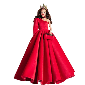 Luxury Fashion Doll Evening Dress Set, Red Velvet Gown with Black Accessories, 11.5-12 Inch Doll Size(Queen's Dress Playline