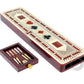 House of Cribbage - 3 Track Continuous Cribbage Board Inlaid in Maple Wood/Bloodwood - Size: 12.5 Inch - Wood Inlaid Card Symbols (Suits) + Storage