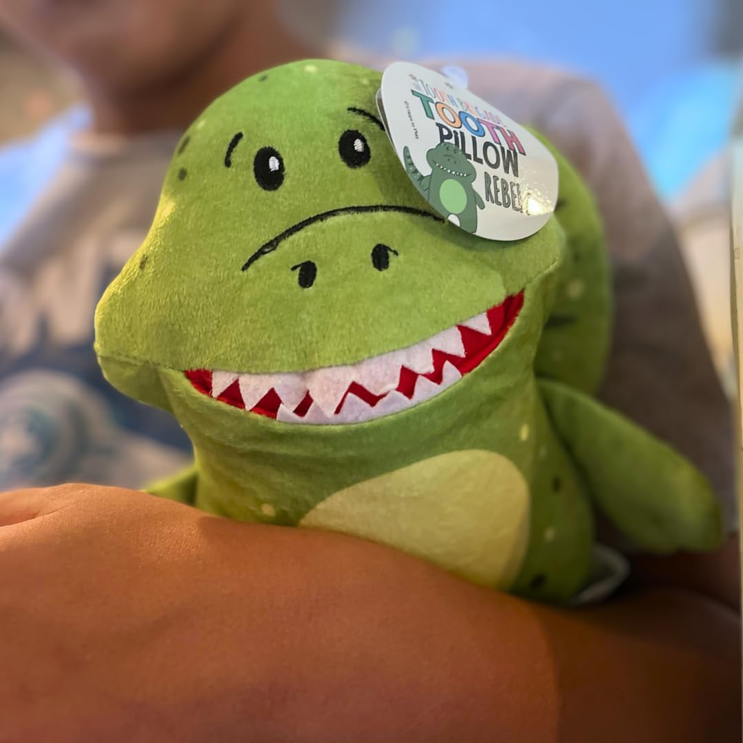 Rebel Dinosaur Tooth Fairy Pillow and Book Bundle | 8" Plush with Pocket for Lost Teeth & Hardcover Storybook w/Tracker, Q&A for Boys Girls Children