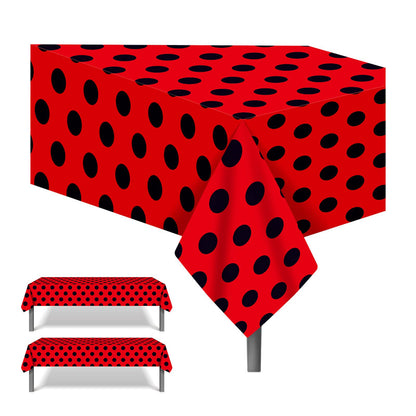 2 Pieces Ladybug Tablecover Ladybug Party Tablecloth, Little Ladybug Plastic Tablecloth Vintage Polka Dots Tablecloth Rectangular Black and Red