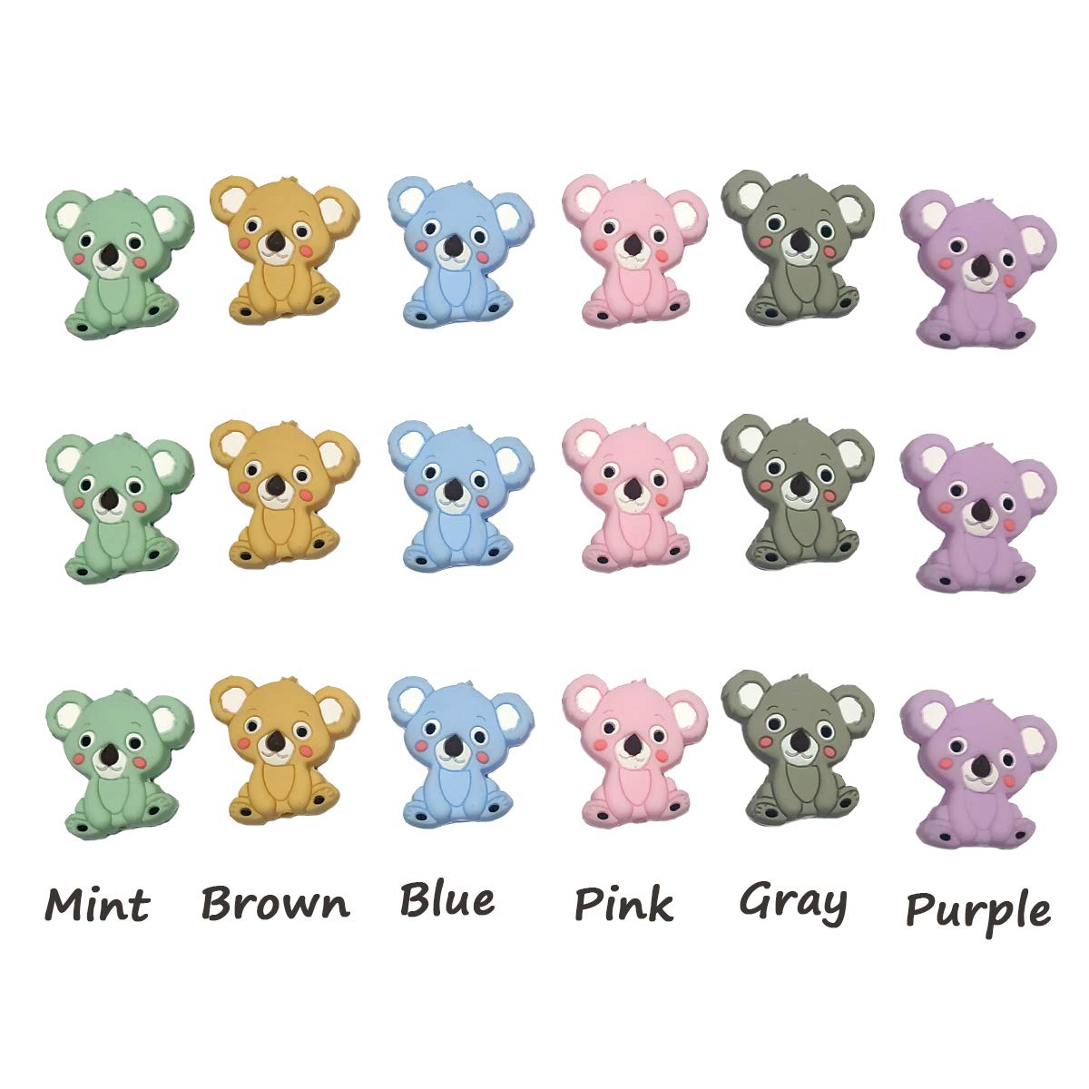 6pcs Mini Cute Silicone Koala Pearls Bead Silicone Animal Bead for DIY Beading Mom Nursing NecklacePendant Accessories (Mix Color 6pcs)