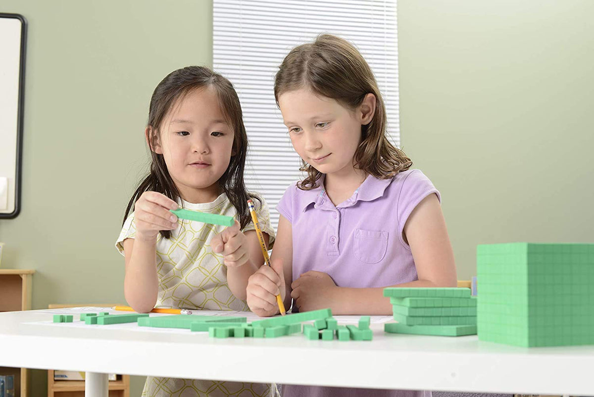 hand2mind Green Foam Base Ten Blocks, Flats Set, Place Value Blocks, Counting Cubes for Kids Math, Base 10 Math Manipulatives for Kids, Kindergarten