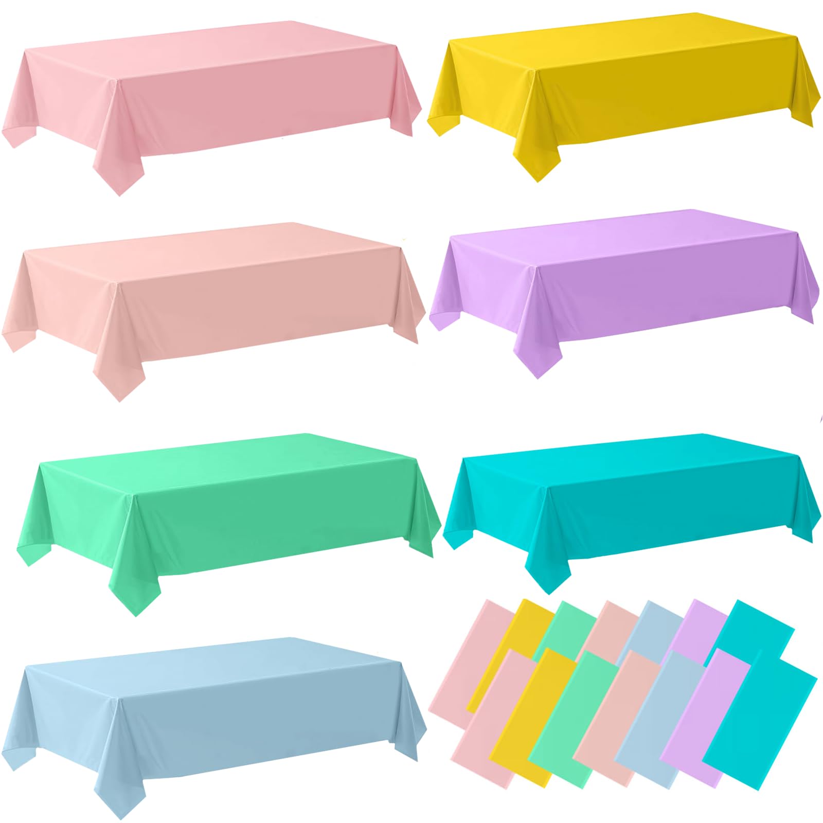TUZIANAN 14 Pack Pastel Tablecloth,Plastic Table Cloths 54x108 Inch Rainbow Tablecloth Disposable Rectangle Table Cover for Birthday Baby Shower