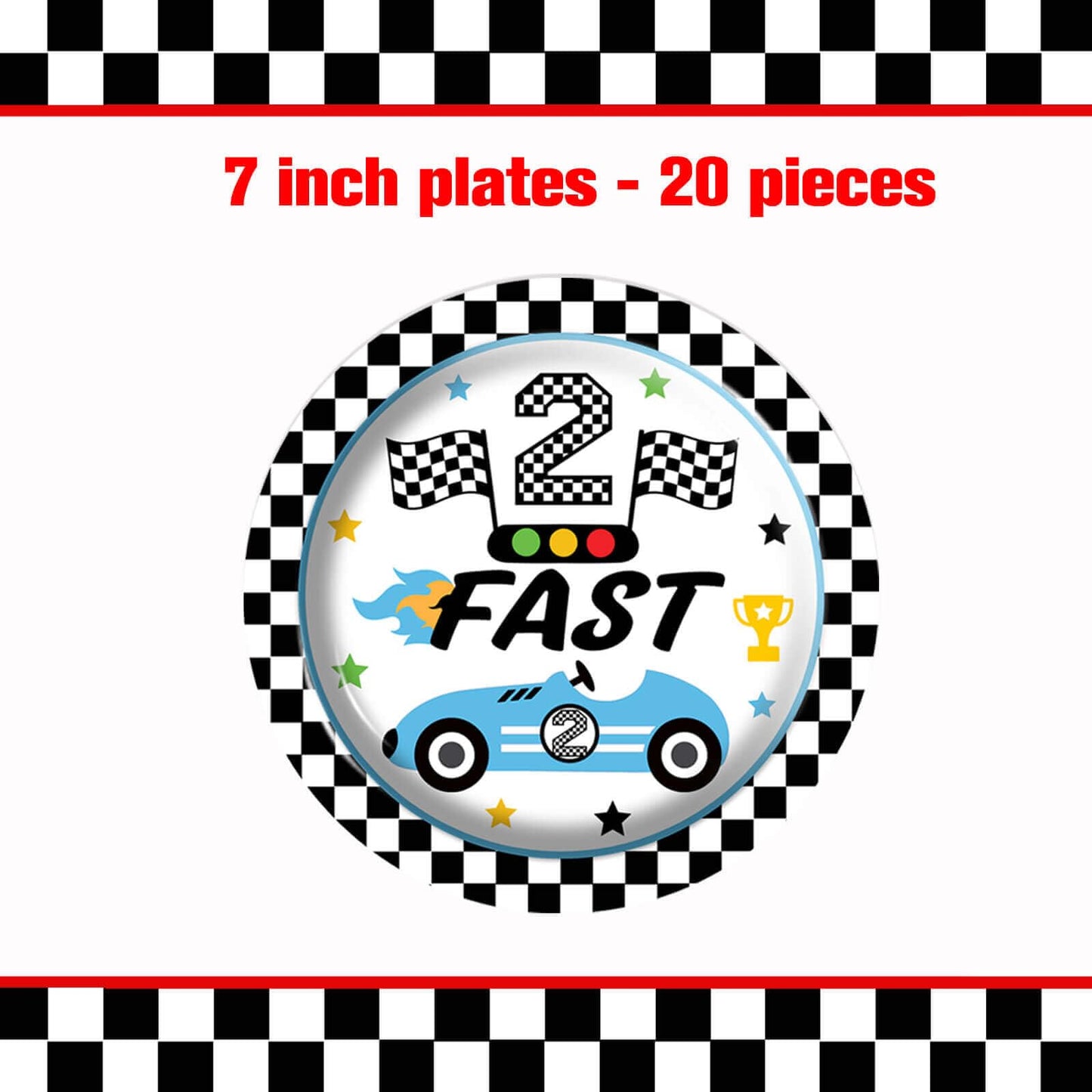 126pcs Race Car 2nd Birthday Party Decorations - White and Black Checkered Racing Car Two Fast Dessert Plates Napkins Cups Straws Table Cloth for Kids