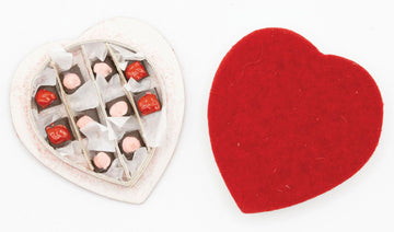 Dollhouse Miniature Heart Shaped Valentine Two-Part Red Box Filled with Chocolates (Not Edible)