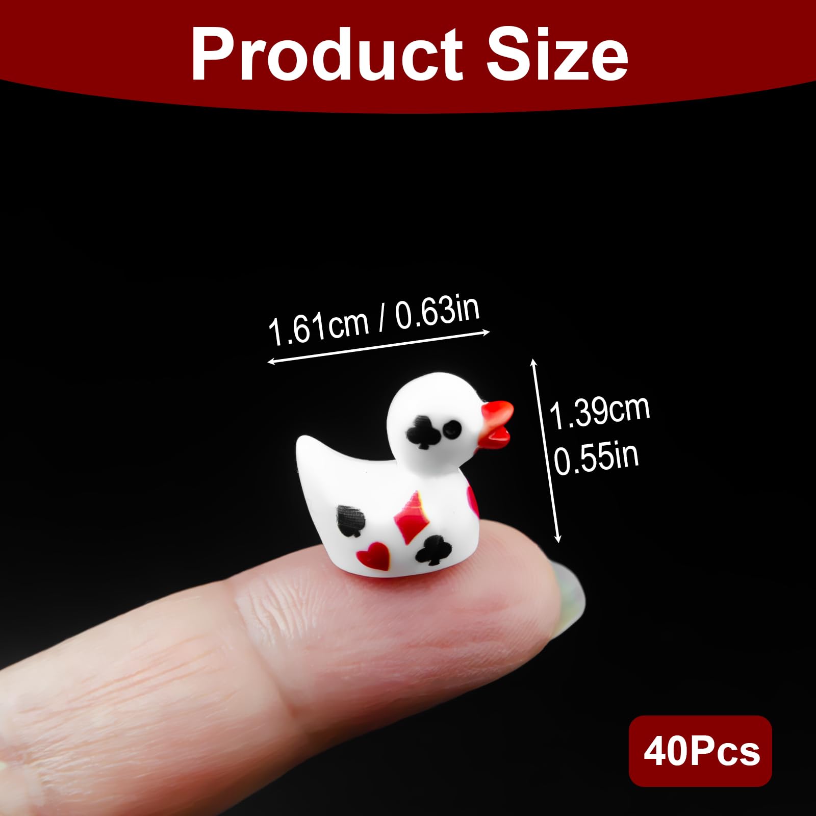 NORXUAZE 40Pcs Casino Mini Resin Duck Figurines - Tiny Playing Card Ducks Small Resin Animals for Terrarium Decor, Fairy Garden, Aquarium, Cake