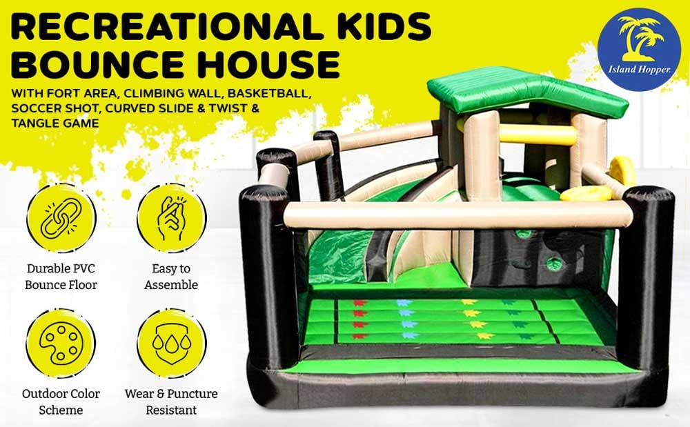 Island Hopper Fort All Sport 7-in-1 Inflatable Bounce House - Climbing Wall, Slide, Soccer Goal, Basketball Hoop & More - Outdoor & Indoor Bounce