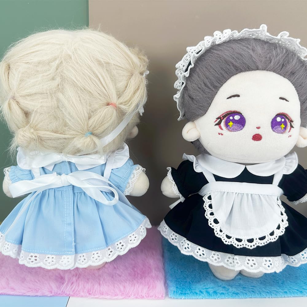 niannyyhouse 20cm Plush Doll Clothes Headwear Dress Apron Maid Suit 8in Soft Stuffed Plush Dress up (Black)