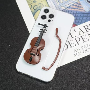 Miniature Violin with Stand Ornament, Bow and Case - Perfect Mini Musical Instrument for Cell Phone Case Decoration House Decoration and Collectors