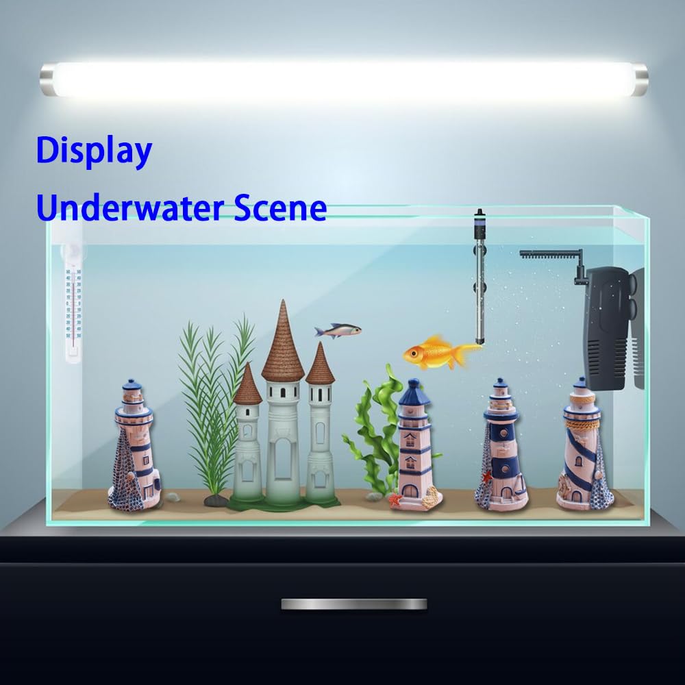 SHENIAFC Four Resin Lighthouse Models, Miniature Lighthouses, Outdoor Lighting, Garden Courtyard, Lawn, Fish Tank Decorations (Yellow+Blue)
